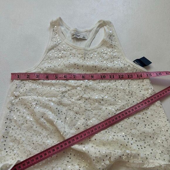 Abercrombie Kids White Sequin Lace Tank Top L NWT Layered Hem - Picture 6 of 6